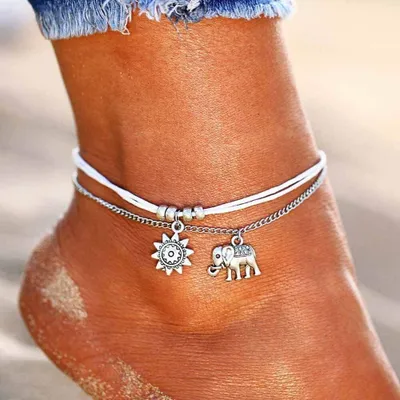Produktbild von Fußkette mit Anhänger Fußkette Damen mit Elefant Sonnen Anhänger J0295