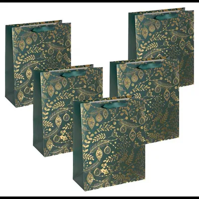 Imagen del producto de SIGEL GT118: 5 bolsas de regalo, adornos dorados sobre fondo verde, motivo: 26,0 x 32,0 cm