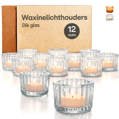 Productafbeelding van 12 Waxinelichthouders van Glas Ø 5,5 cm – Theelichthouder Rond Set