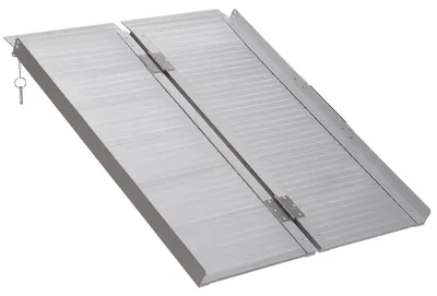 Productafbeelding van Rolstoelhelling - Opklapbare laadhelling - Aluminium - Antislip - Met zijwanden - Maximaal draagvermogen: 270 kg - 91 x 74 cm