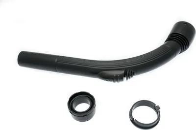 A black vacuum cleaner hose attachment and two rings are displayed against a white background.