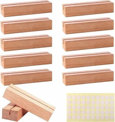Produktbild von Menükartenhalter aus Holz, 12 Stück – Hochzeitsmenükartenständer mit Fotohalter – 10 x 3 x 2 cm – Tischkartenhalter für Partys