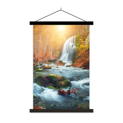 Produktbild von MuchoWow® Textilposter Wasserfall - Sonne - Herbst 40x60 cm mit schwarzem Rahmen - Wanddekorationen