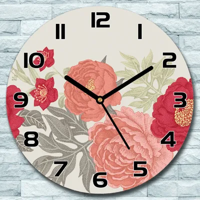 Produktbild von Wanduhr aus Glas Rund fi 30 Vintage Pfingstrosen Quarz Deko Schlafzimmer Büro
