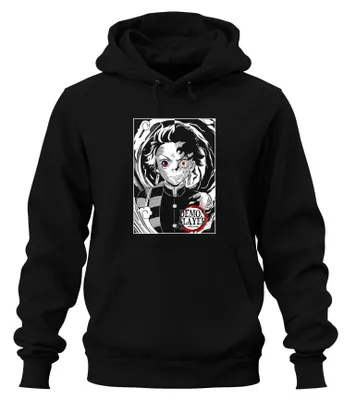 Produktbild von Demon Slayer Tanjiro halbverbrannt Kimetsu no Yaiba Anime Hoodie Kapuzenpullover, Schwarz, S