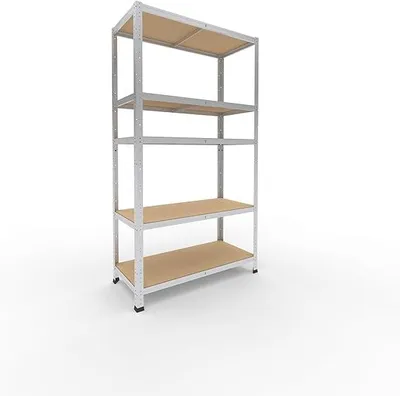 Productafbeelding van Zwaar belastbaar metalen rek, verzinkt, met 5 planken. Geschikt als kelderrek, garagekast, werkplaatsrek of magazijnrek. Metalen modulaire rek met een draagvermogen van 175 kg