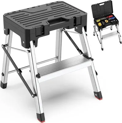 Produktbild von Famanu Aluminium Klappleiter 2-in-1 mit Werkzeugaufbewahrung - 2 Stufen