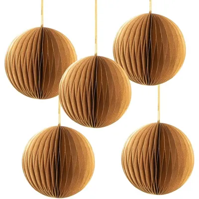 Produktbild von 5 goldfarbene Papier Weihnachtskugeln zum Aufhängen