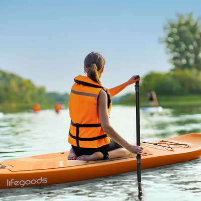 Produktbild von LifeGoods PaddlePro SUP Board - Luxus Set - Mit Sitz - Aufblasbares Paddle Board - Max. 150 KG - 320x81 cm - Orange