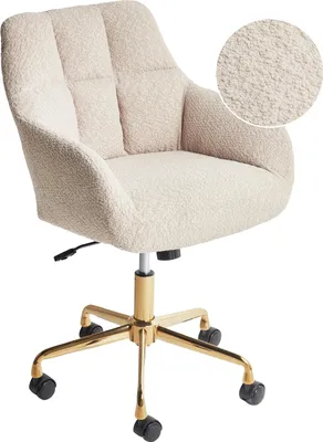 Produktbild von BELIANI Bürostuhl Beige Bouclé Gesteppt mit Armlehnen Bremsbare Rollen Gasdruckfeder Höhenverstellbar Drehbar Modern Drehstuhl Arbeitshocker