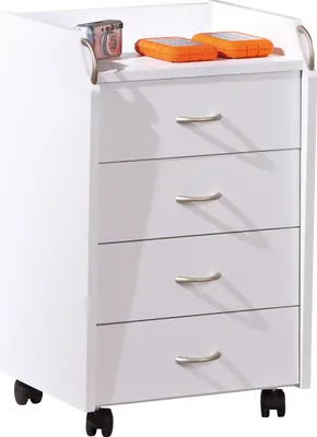 Obrázok produktu pre Komoda Prosar na kolieskach, 4 zásuvky, biela.