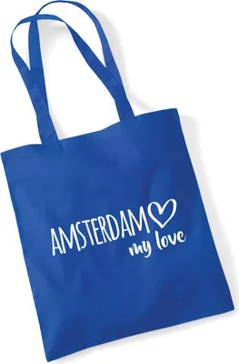 Produktbild von Huuraa Jutebeutel Amsterdam my love 10 Liter Bright Royal Baumwolle Tasche Geschenkidee