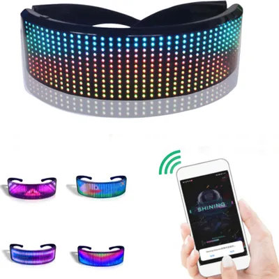 Produktbild von LED Brille anpassbar BT LED Brille Buntes Licht Gluehbrille DIY Nachrichten 22 Animationen 20 Bilder Musikmodus Gluehspielzeug fuer Halloween Party Rave Music Festival