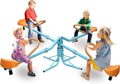 Produktbild von Wippe für vier Personen, 182.88cm lang, für Garten, Schule und Außenbereiche, rutschhemmend, blau-orange
