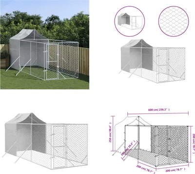 Produktbild von vidaXL Outdoor Hundezwinger mit Dach Silbern 2x6x2,5m Verzinkter Stahl - Outdoor-Hundehütte - Outdoor-Hundezwinger - Hundehütte - Hundekäfig