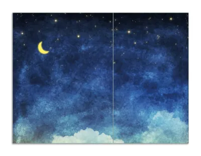 Produktbild von Wallario Herdabdeckplatte aus Glas, Größe 70 x 52 cm 2-teilig, Motiv Wolkenhimmel mit Mond und Sternen