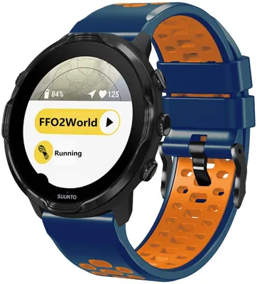 Produktbild von FFO2World 24-mm zweifarbiges Silikonarmband für Suunto 7, 9, 9 Peak Pro, Spartan Sport HR, D5, atmungsaktiv und komfortabel, Blau/Orange