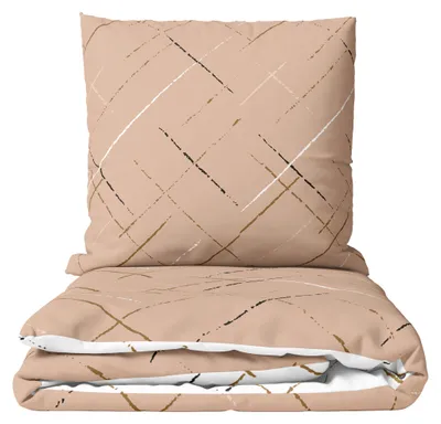 Produktbild von Bettwäsche Baumwolle 135x200 cm Set Beige Streifen Wendebettwäsche mit Reißverschluss Pflegeleicht & Bügelfrei 4 Teilig