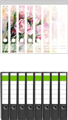 Produktbild von Wallario 8 Stück schmale Ordner inkl. Klebeetiketten mit Motive Abstraktes Blumenbuket -  Set mit Rückenschildern / Ordnerrücken Stickern