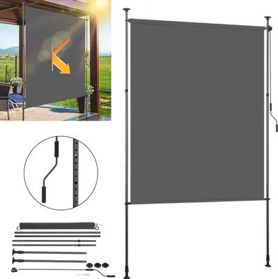 Produktbild von Clanmacy Senkrechtmarkise Außenrollo 150 x 270 cm Balkonrollo mit Handkurbel Sichtschutz Vertikalmarkise ohne Bohren Sonnenschutz Windschutz Anthrazit