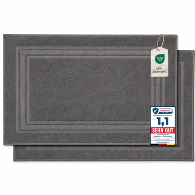 Produktbild von Komfortec Badvorleger Set 2 Teilig, Frottee Duschvorleger, Waschbar Duschmatte & Badteppich, 600 g/m² &100% Baumwolle, Saugfähig & Schnelltrocknend, 50 x 70 cm, Anhtrazit