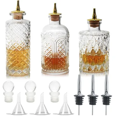 Image de Omgoods - Ensemble de 3 bouteilles vintage en verre pour cocktails