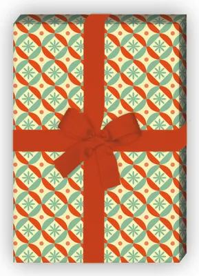 Produktbild von Vintage Stern Geschenkpapier Set, Dekorpapier mit Retro Kreisen, orange - G8605, 32 x 48cm