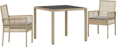Image de vidaXL Ensemble de jardin 3 pcs Beige Poly-Rattan
