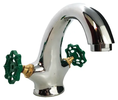 Produktbild von Waschtischarmatur mit grünen Griffen Industrial-Stil Messing