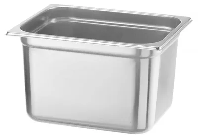 A stainless steel food pan or gastronorm container is shown against a white background.