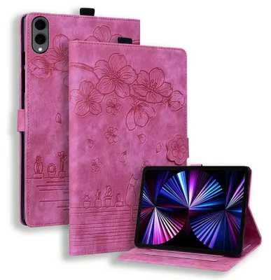 Produktbild von Samsung Galaxy Tab S12 Plus Hülle - Coverup Blumen & Katze Klapphülle - Pink