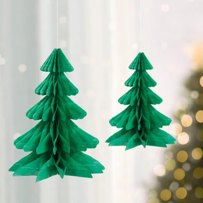 Produktbild von 3D-Weihnachtsbaumschmuck – Papierkiefer – Hängende Weihnachtsdekoration – Grün, 2 Stück [58639B]