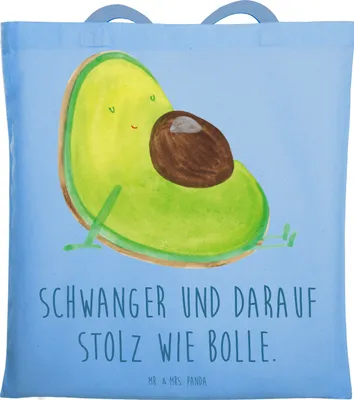 Produktbild von Mr. & Mrs. Panda Tote Bag Avocado Schwangerschaft - Sky Blue - Geschenk, Schultasche, Liebe, Uni Tasche, Jutebeutel, Baby, Babyparty, Geburt, Einkaufstasche, Shopping