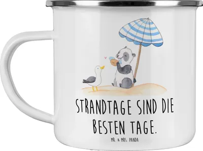Produktbild von Mr. & Mrs. Panda Teetasse Sommer Strandtage - Weiß - Geschenk, Handtücher, Gemütlichkeit, Strandurlaub, am Strand, Kaffeepott, Urlaub Meer, Pott, Blühende Blumen, Küste