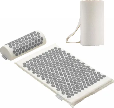 Produktbild von Fitleap Akupressurmatte-Set mit Kissen, Massage-Matte zur wohltuenden Entspannung und Stimulation der Muskulatur, Akupunktur-Matte zur Linderung von Rücken- und Nackenschmerzen, Natur/Grau