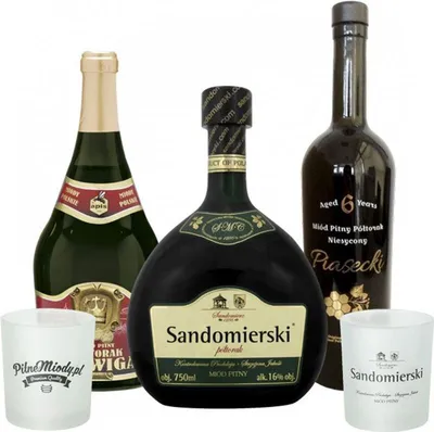 Produktbild von Set mit 3 Pó³torak-Eineinhalber Mets mit 2 Bechern |Piasecki, Jadwiga, Sandomierski| | 2250ml | 16% Alkohol Metwein | Polnische Produktion