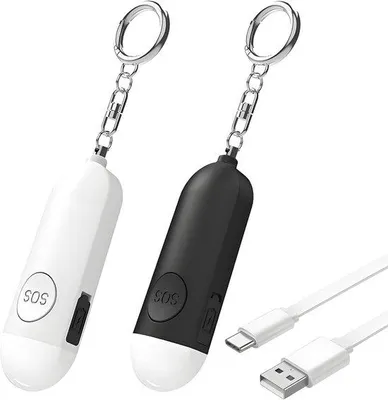 Produktbild von Sicherheitsalarm 2er Set, USB ladbar, SOS Notfallalarm, Karabinerhalterung, für Frauen, Schüler, Nachtschwimmer