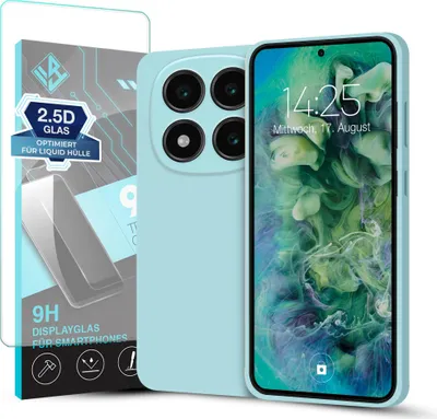 Produktbild von Hülle für Xiaomi Redmi Note 14 Pro mit 9H Displayglas Displayschutz Plus Case Cover Bumper Silikon Softgrip Schutzhülle Farbe: Hellblau