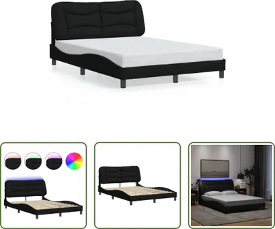 Produktbild von The Living Store Bettgestell mit LED Schwarz 140x200 cm Stoff