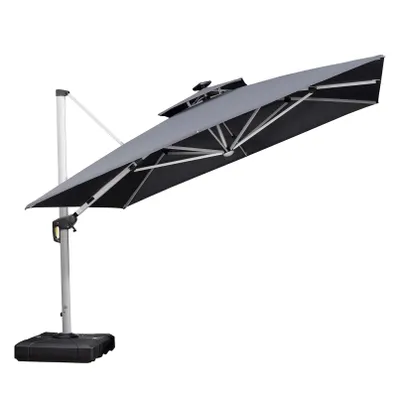 Produktbild von PURPLE LEAF Ampelschirm Rechteckiger 300 x 365 cm Sonnenschirm Groß Stabil Terrassenschirm 360°Rotation, für Garten,Terrasse, Pool Sonnenschutz , Grau