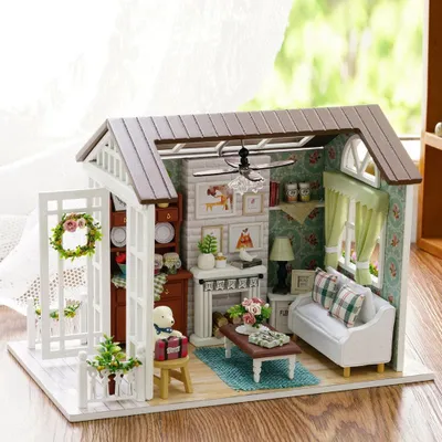 Obrázok produktu pre DIY drevený domček Miniatúrny domček Detské darčeky Hračka Domáce dekorácie s prachotesným krytom