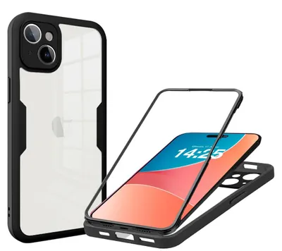 Produktbild von 360 Grad Rundum Schutz Handyhülle für Apple iPhone 15 Full Cover Vollschutz Case Farbe: Schwarz