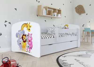Produktbild von Kinderbett Jugendbett 70x140 cm Weiß mit Matratze Rausfallschutz Schublade und Lattenrost Kinderbetten für Mädchen und Junge - Zoo