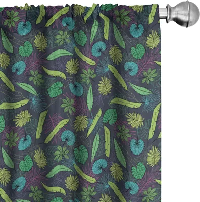 Produktbild von ABAKUHAUS Botanisch Vorhänge, Gardinen, Tropische Pflanzen Dschungel Repetitive Monstera Palm Leaves, 2 Stück 75 x 225 cm, Seafoam Grün
