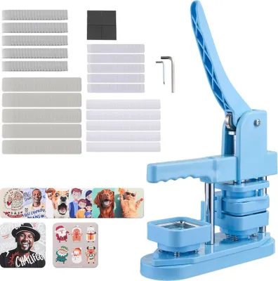 Obrázek produktu pro Knoflíkovač Button Maker Square 50x50 mm - lis na odznaky - DIY Pinmaker s plechovými předěly a magnetickými zády - ergonomická rukojeť - modrý lis na odznaky