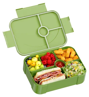 Productafbeelding van Bento-lunchbox voor kinderen, uitlaufsicher, 6 vakken, groen