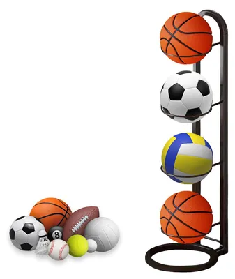 Image de Support mural à 4 niveaux, noir - Structure métallique pour ballons de basket, de football et de volley-ball