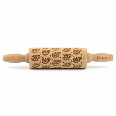 Immagine prodotto di Folkroll Teigrolle Marienkäfer, junior, 23 cm, Nudelholz, Prägerolle, Muster, Motiv, Rolle, Buchenholz, 330586
