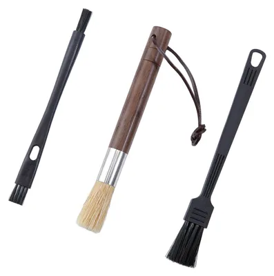 Produktbild von 3-teiliges Reinigungsbürsten-Set - Mit Walnussholzgriff und Naturborsten - Für Kaffeemühlen und Espressomaschinen - 3-teilig