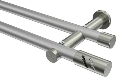 Produktbild von Interdeco Gardinenstange / Vorhangstange Silbergrau / Edelstahl-Optik, Typ Platon Zoena (Glitzerzylinder) ohne Ringe, 20 mm Ø 2-läufig, 520 cm